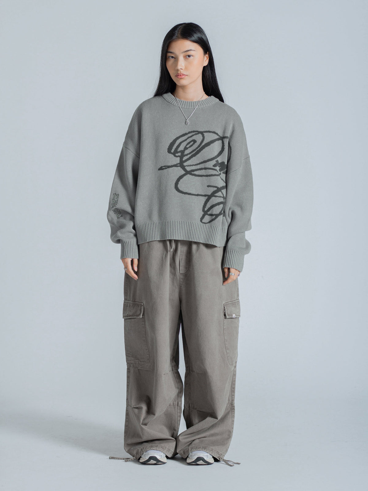 CURSIVE TEXT KNIT - MUTED SAGE