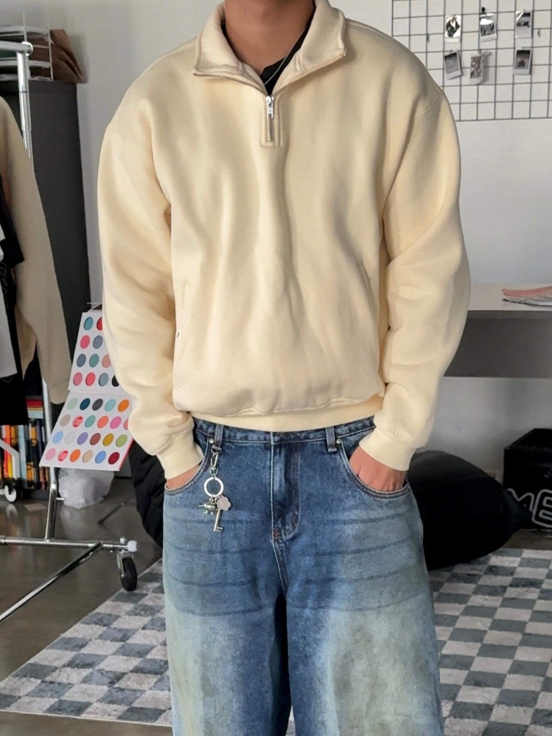 SIGNATURE BASIC QUARTER ZIP - CREAM