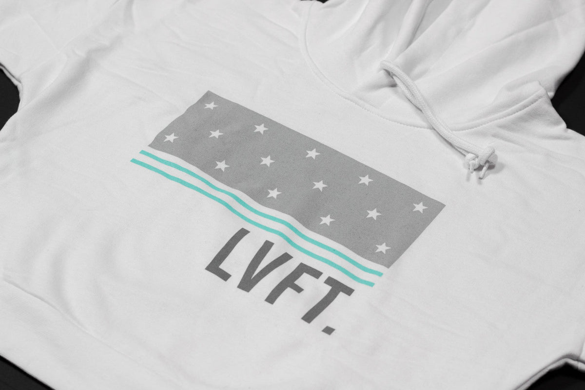 Block Stars Crop Hoodie- White/Teal