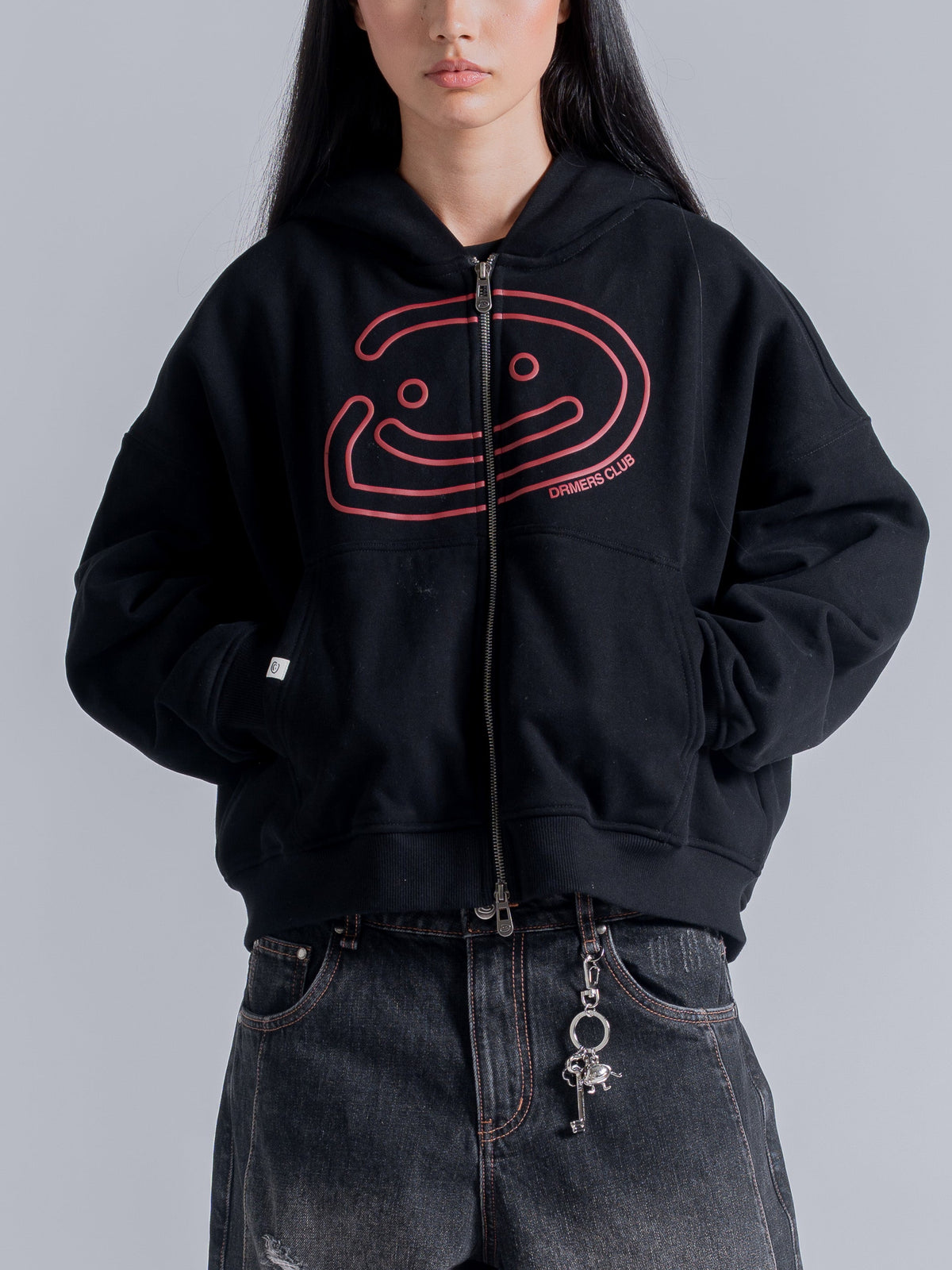 SMILEY BOXY DOUBLE ZIP - BLACK