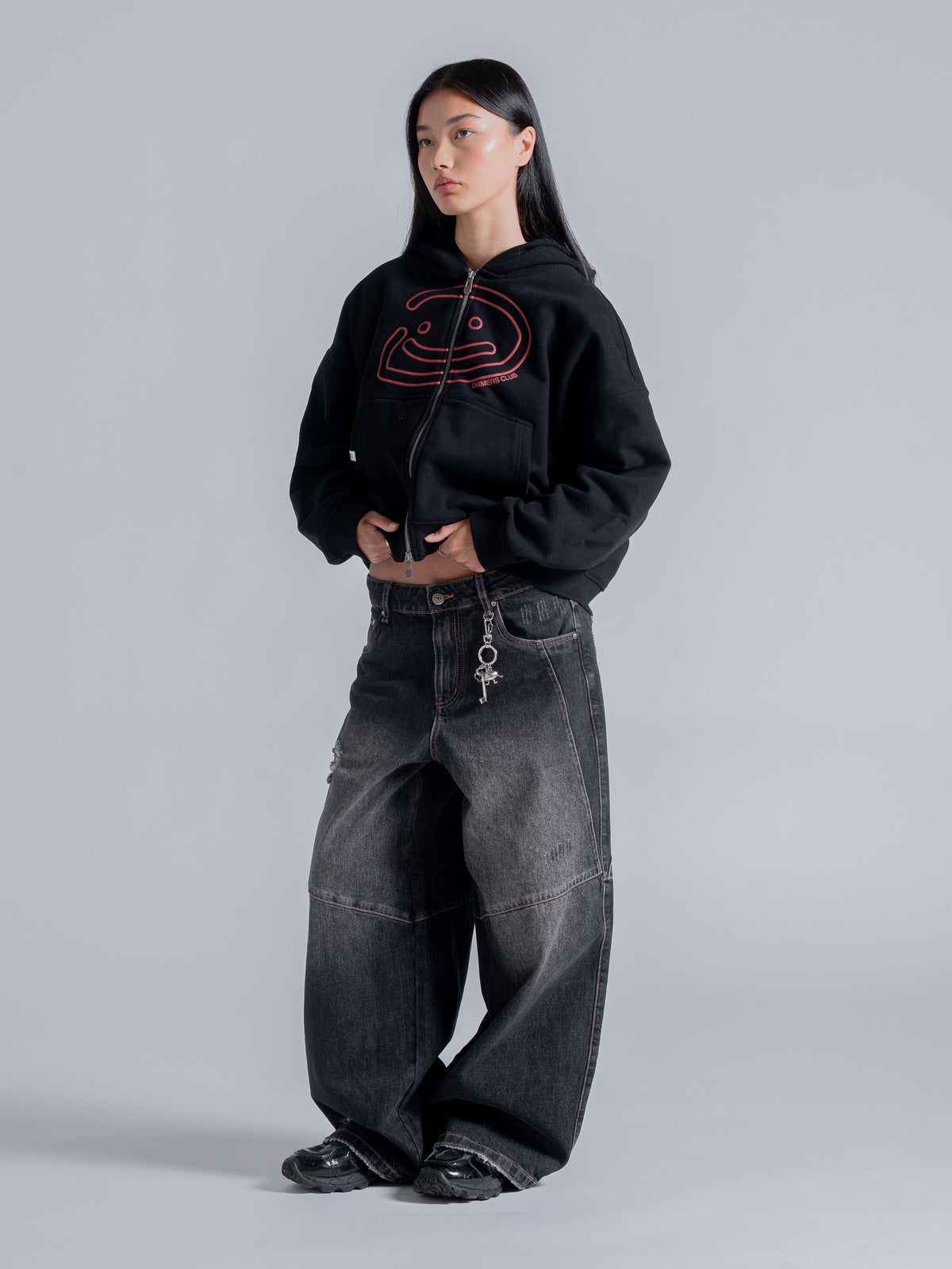 SMILEY BOXY DOUBLE ZIP - BLACK