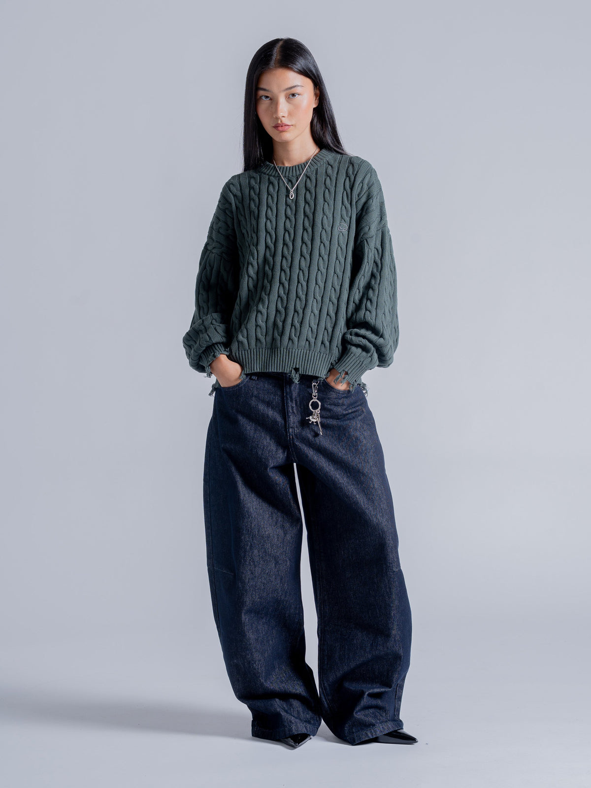 CABLE KNIT SWEATER - GREEN