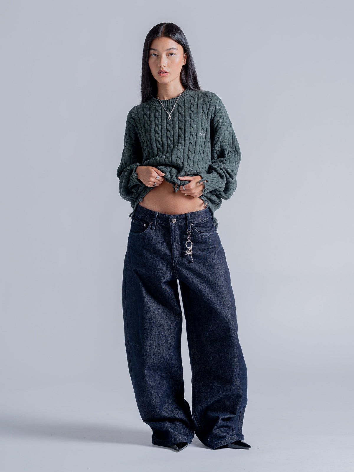 CABLE KNIT SWEATER - GREEN