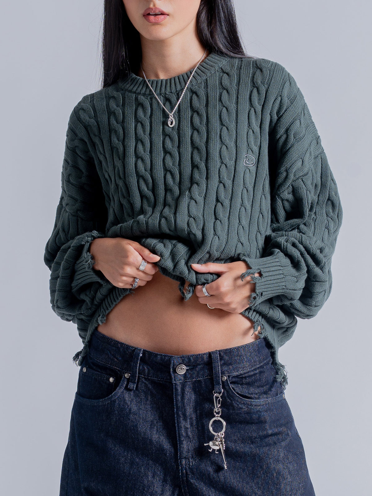 CABLE KNIT SWEATER - GREEN