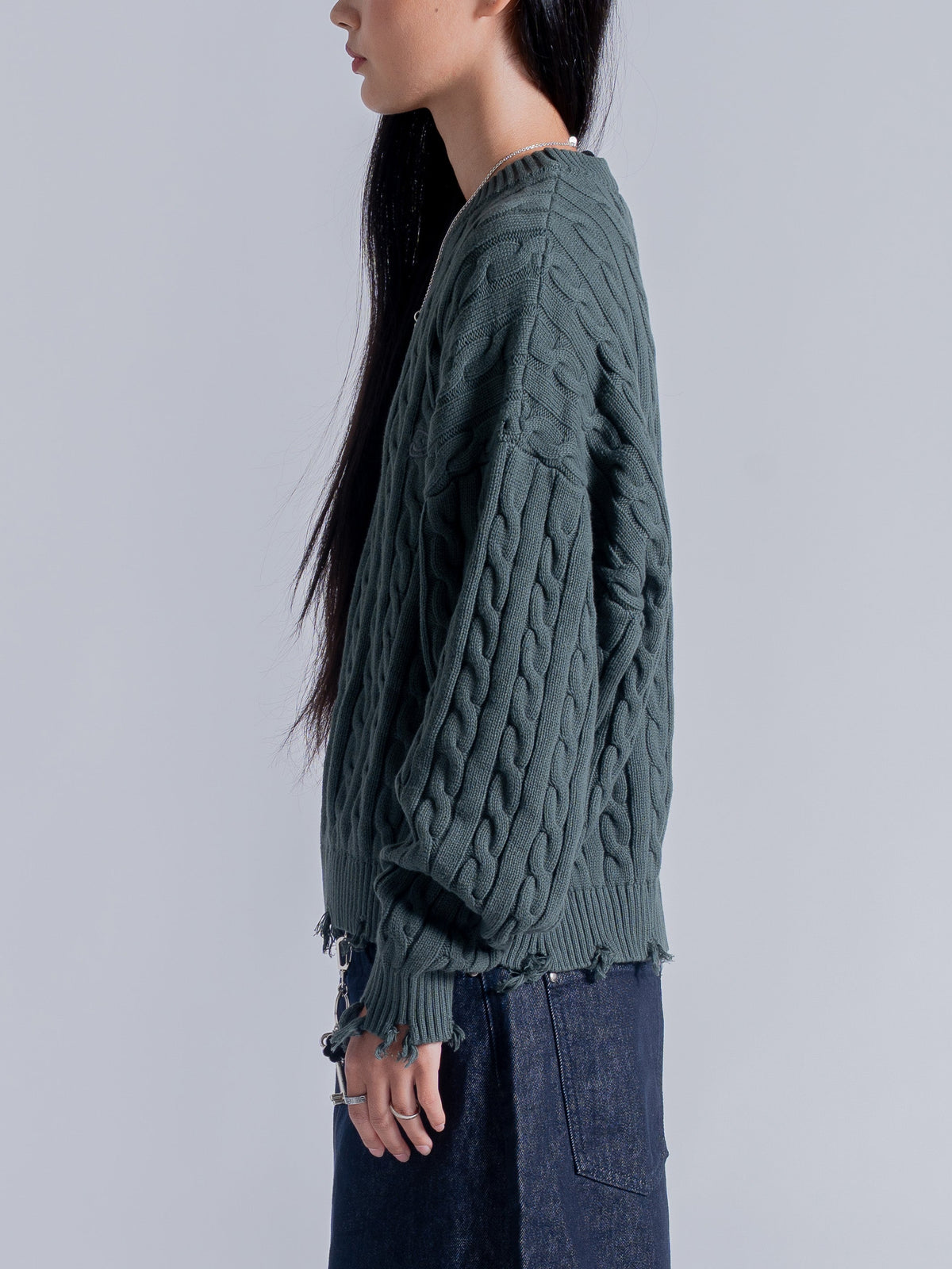 CABLE KNIT SWEATER - GREEN