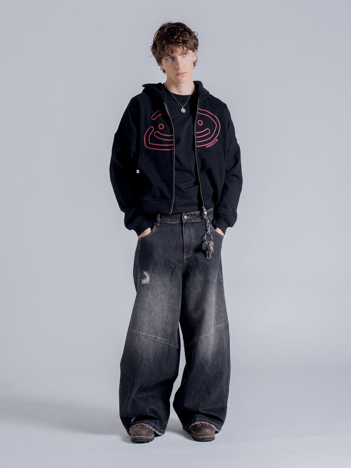 SMILEY BOXY DOUBLE ZIP - BLACK
