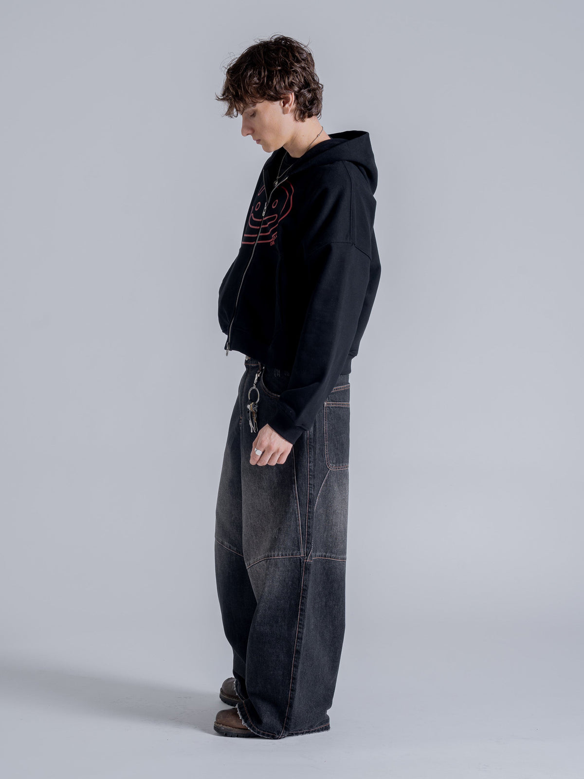 SMILEY BOXY DOUBLE ZIP - BLACK