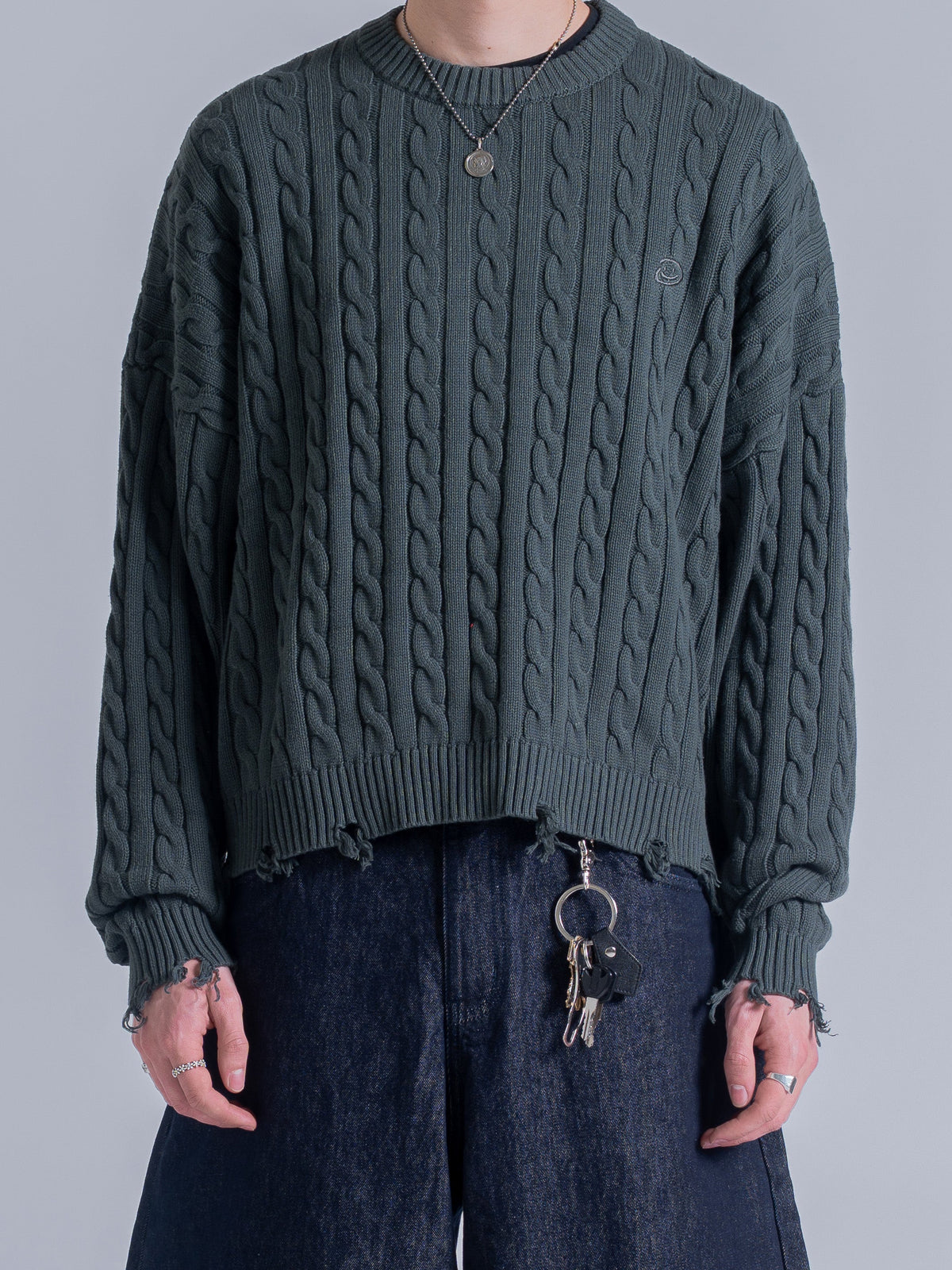 CABLE KNIT SWEATER - GREEN
