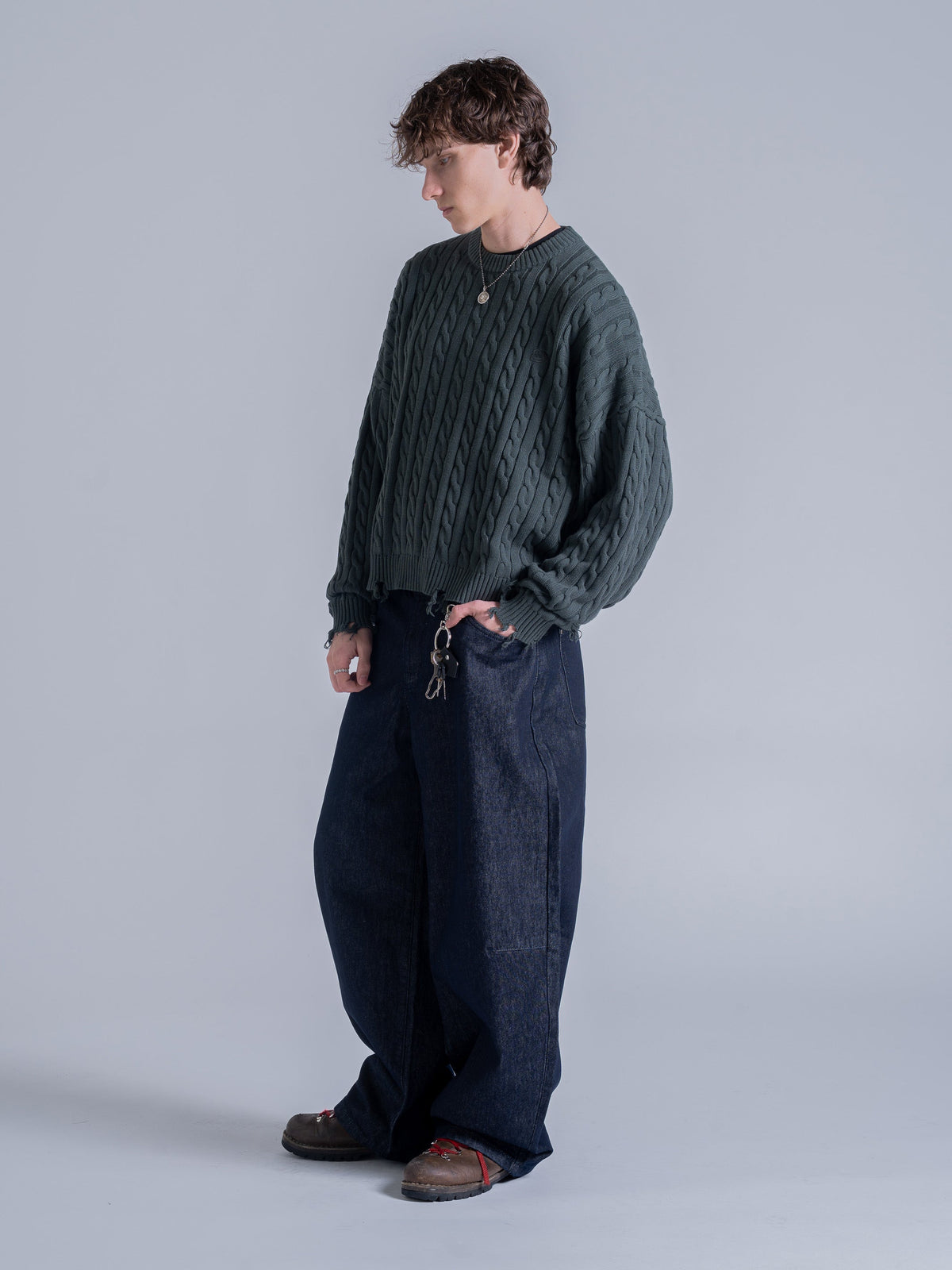CABLE KNIT SWEATER - GREEN