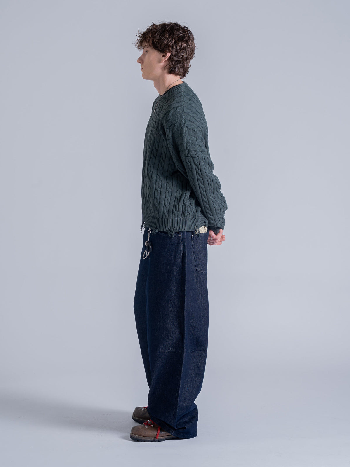 CABLE KNIT SWEATER - GREEN