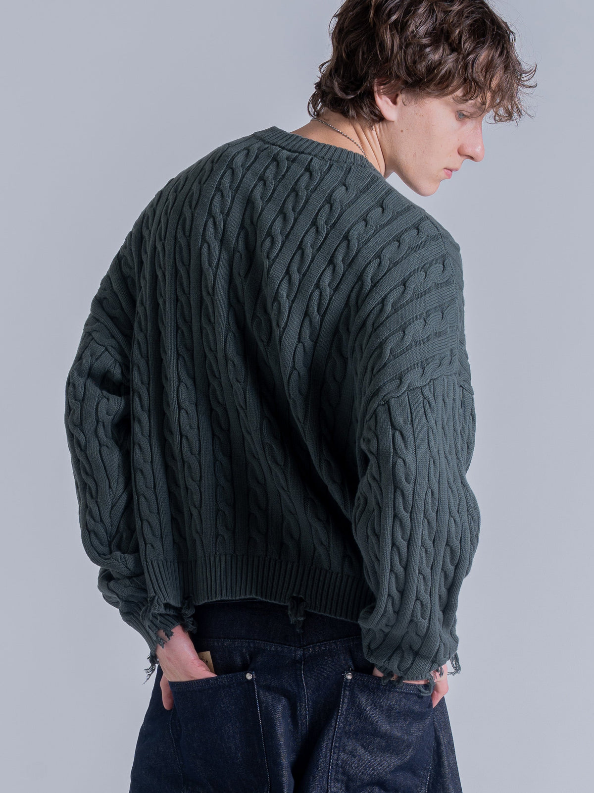 CABLE KNIT SWEATER - GREEN
