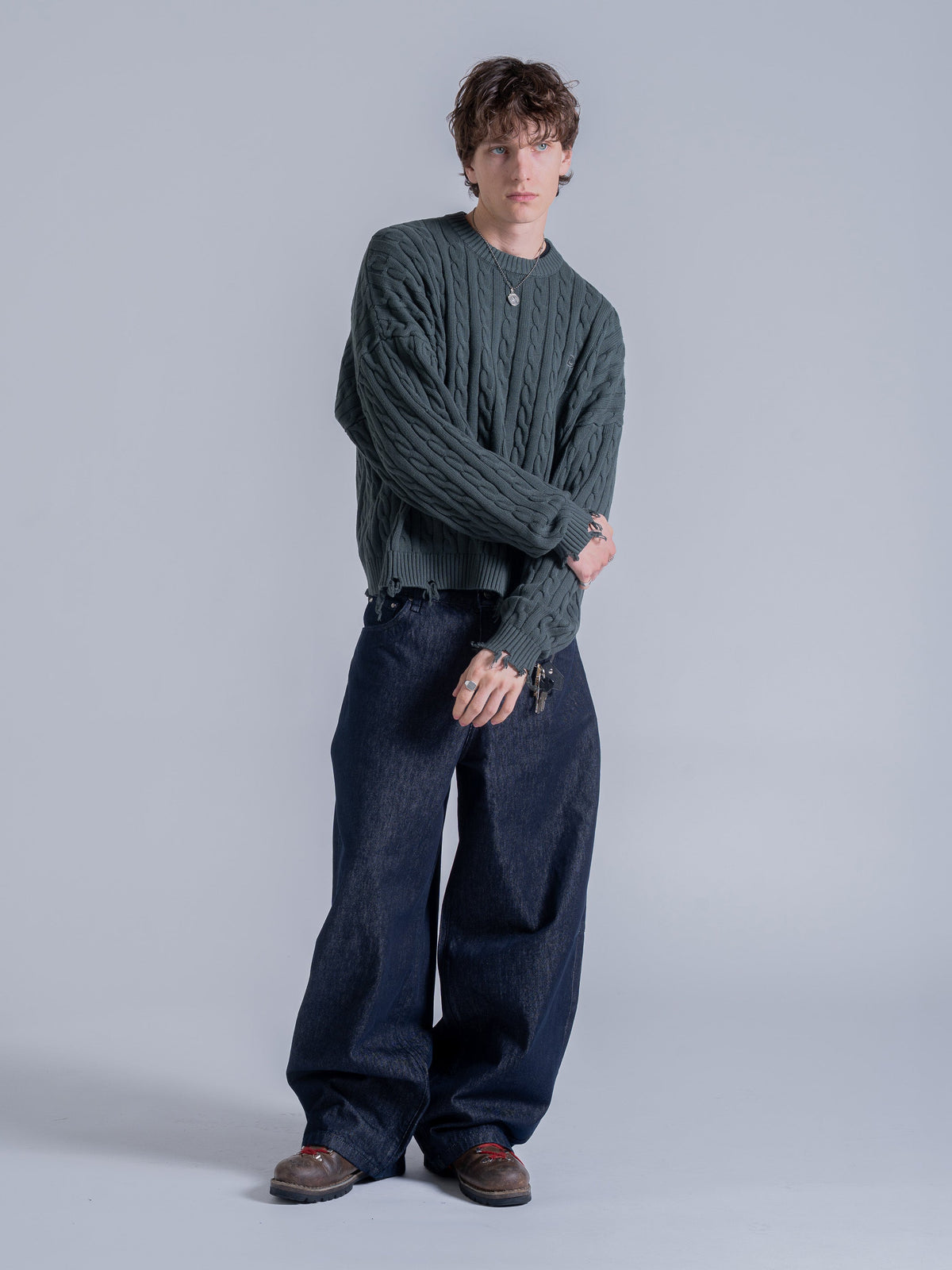 CABLE KNIT SWEATER - GREEN