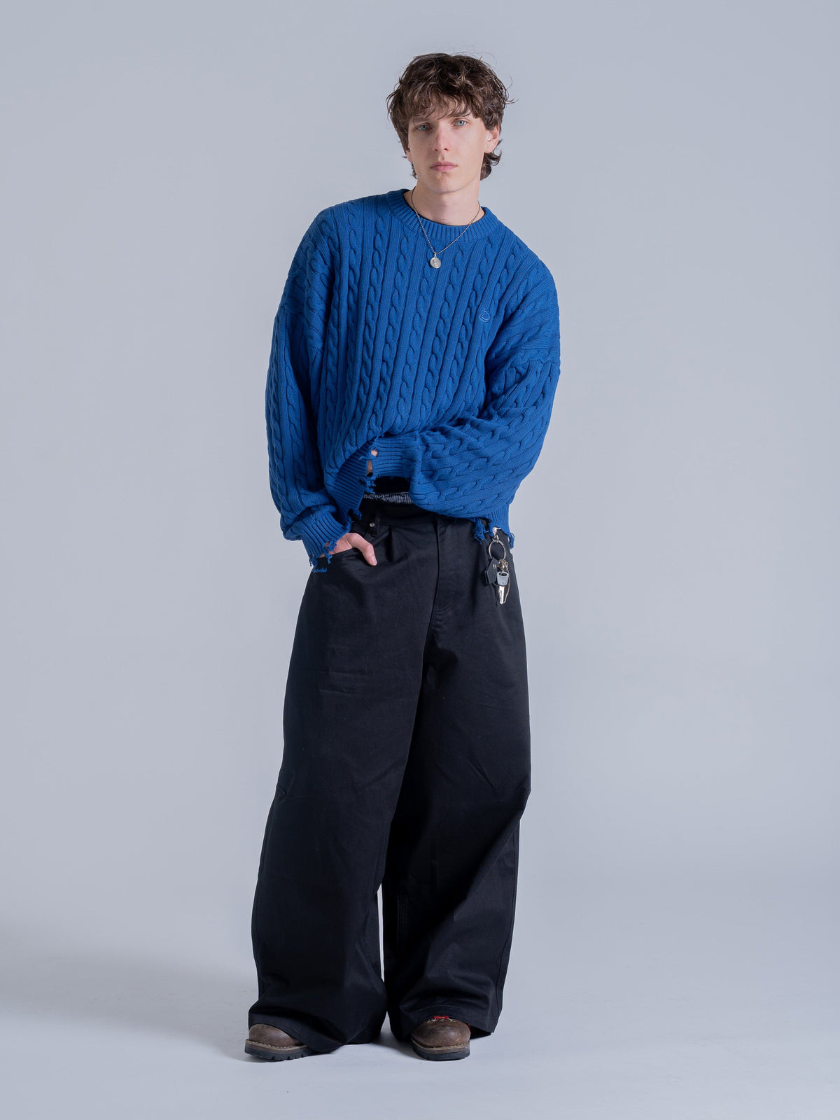 CABLE KNIT SWEATER - COBALT