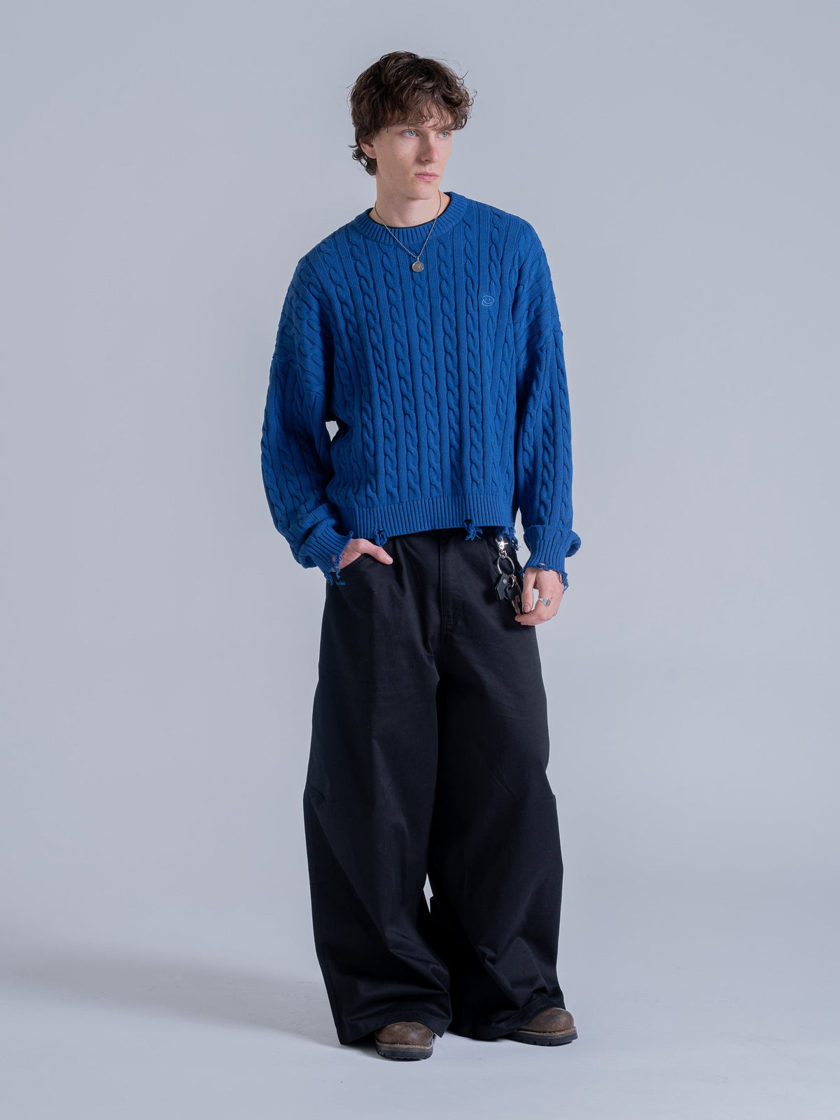 CABLE KNIT SWEATER - COBALT