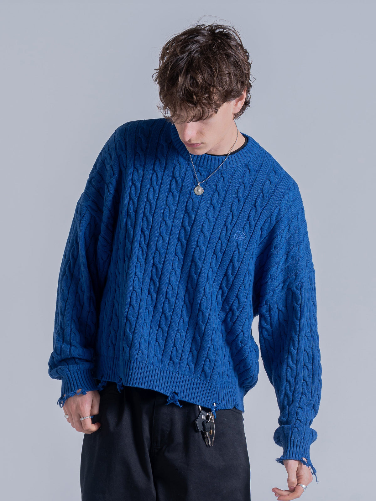 CABLE KNIT SWEATER - COBALT