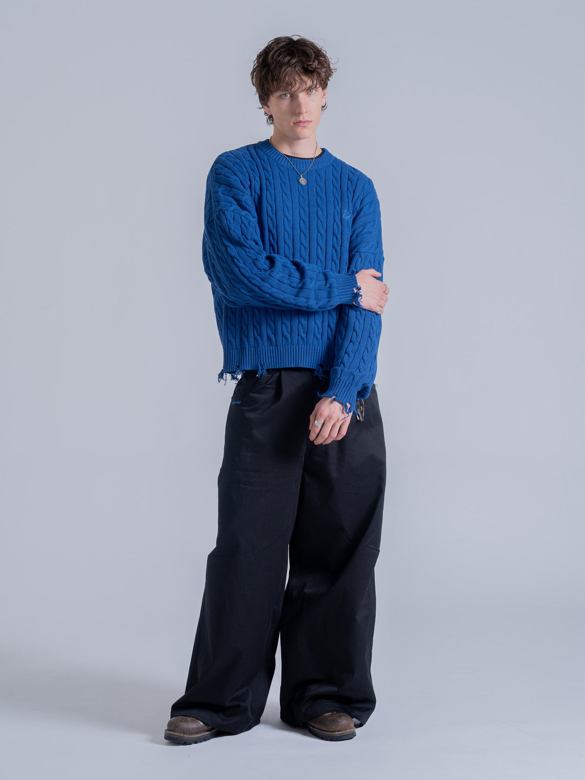 CABLE KNIT SWEATER - COBALT