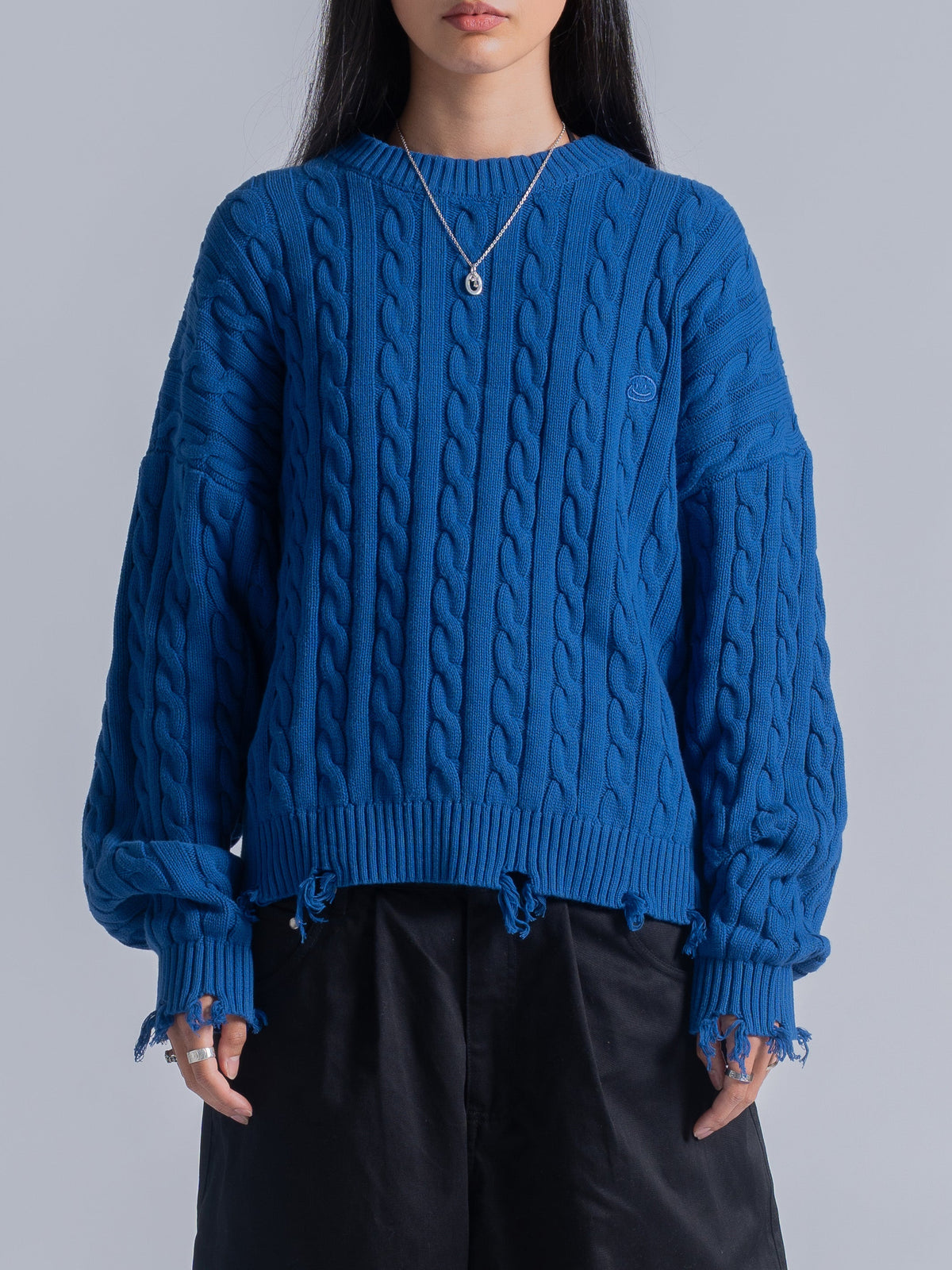 CABLE KNIT SWEATER - COBALT