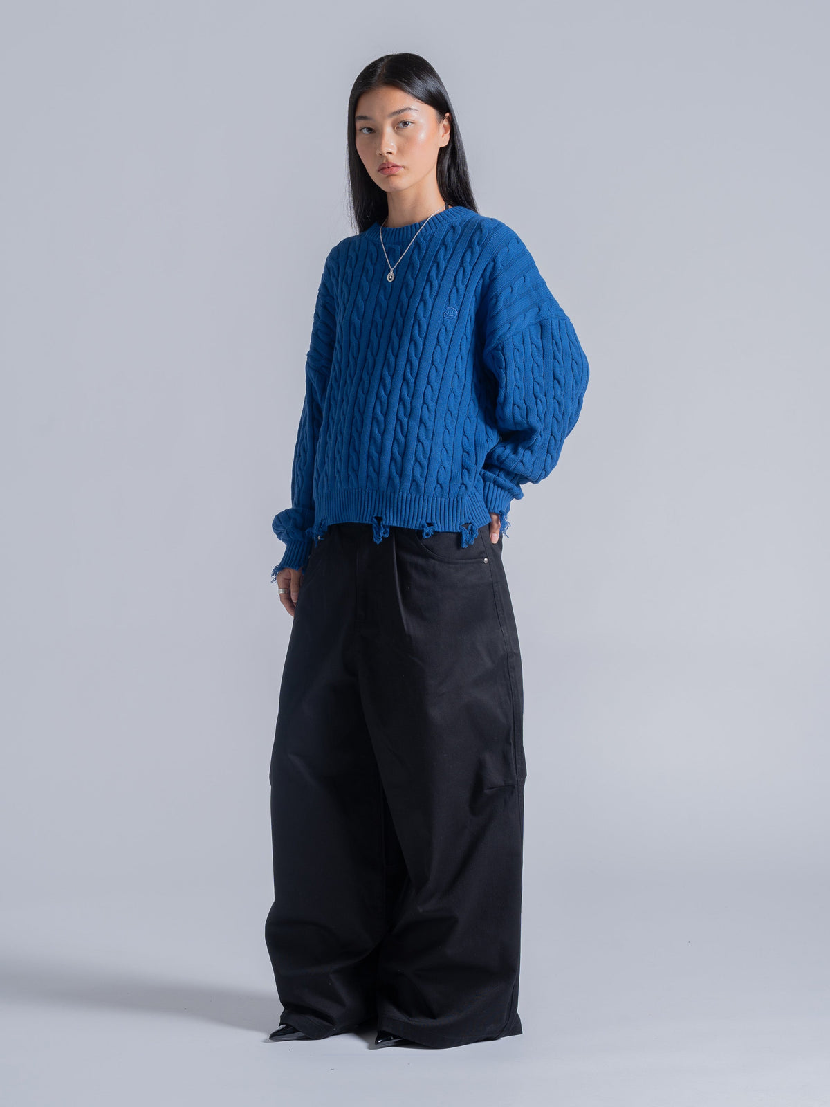 CABLE KNIT SWEATER - COBALT