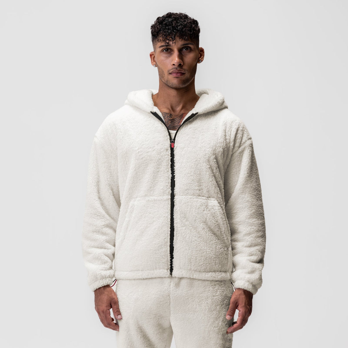 0887. Sherpa Recovery Full Zip Hoodie - Ivory Cream/Black