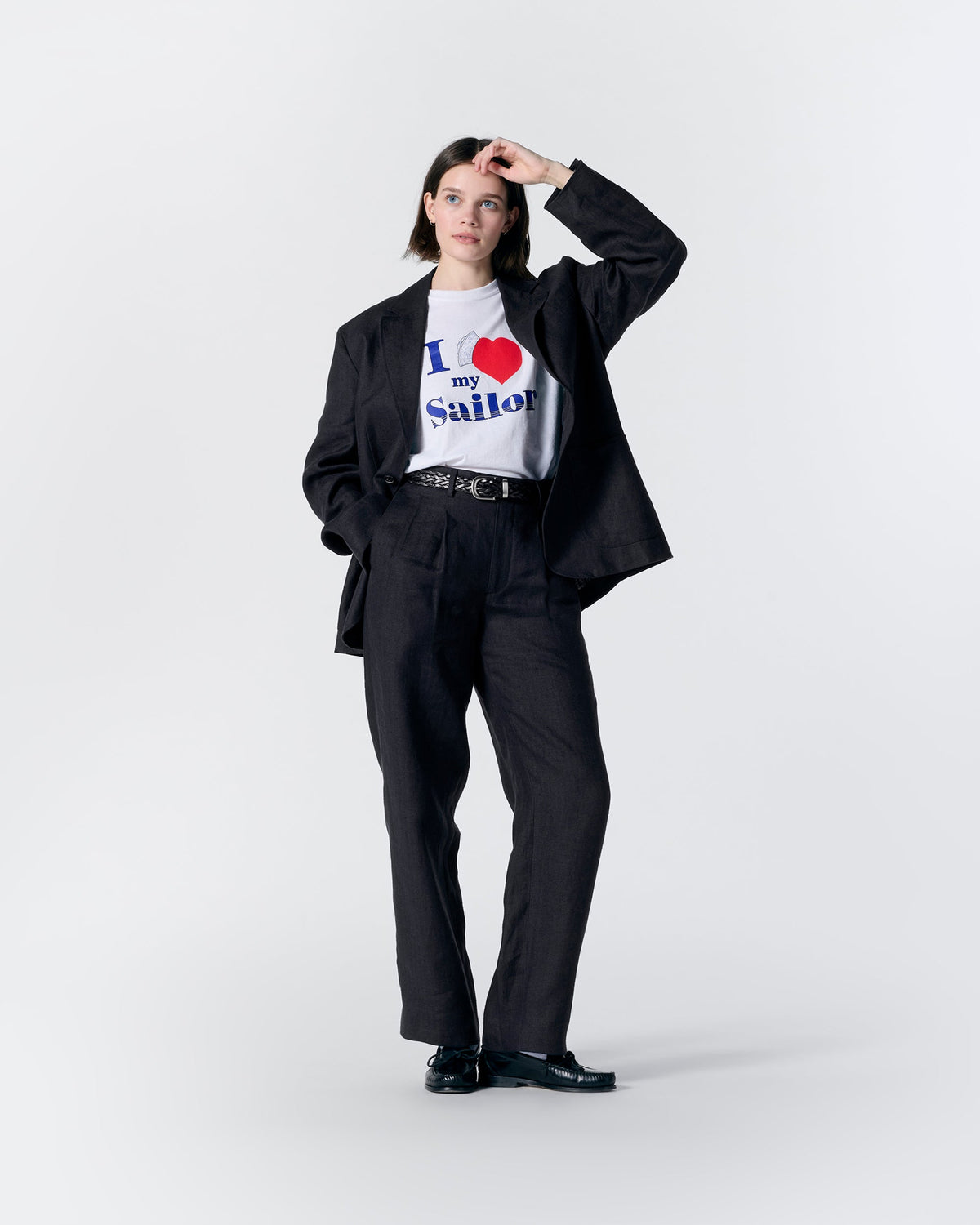 Double-Pleat Herringbone Linen Trousers