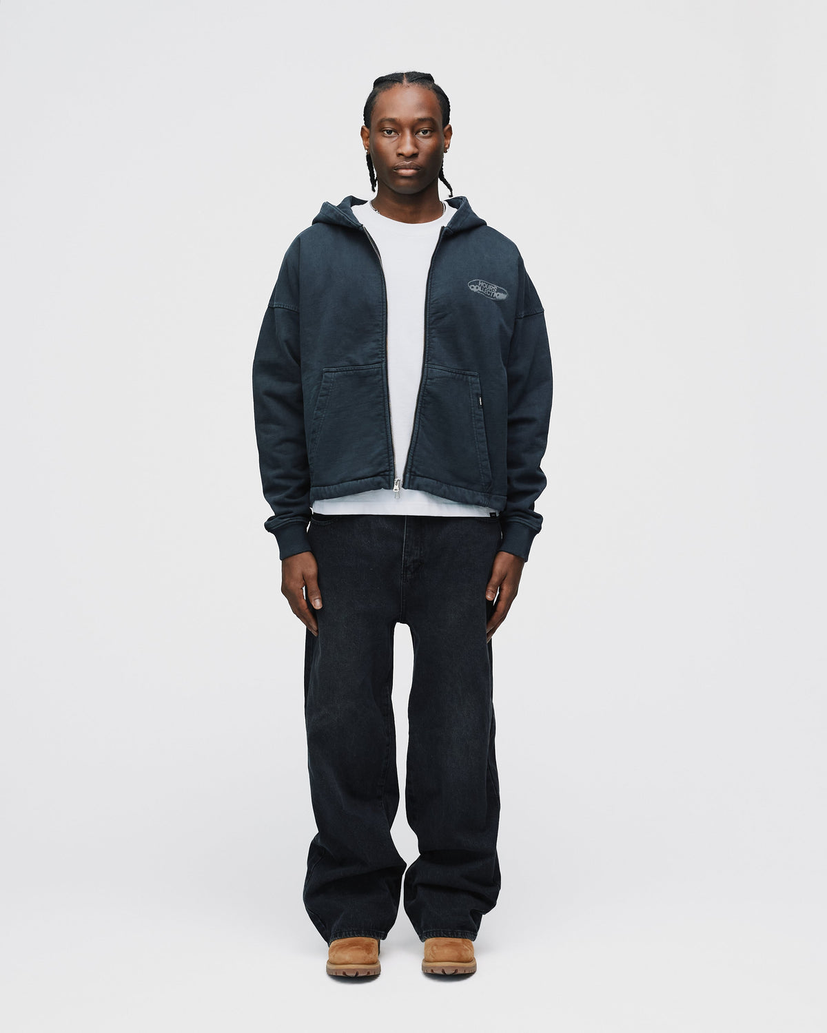 Mind Connection Cropped Zip Hoodie - Vintage Black