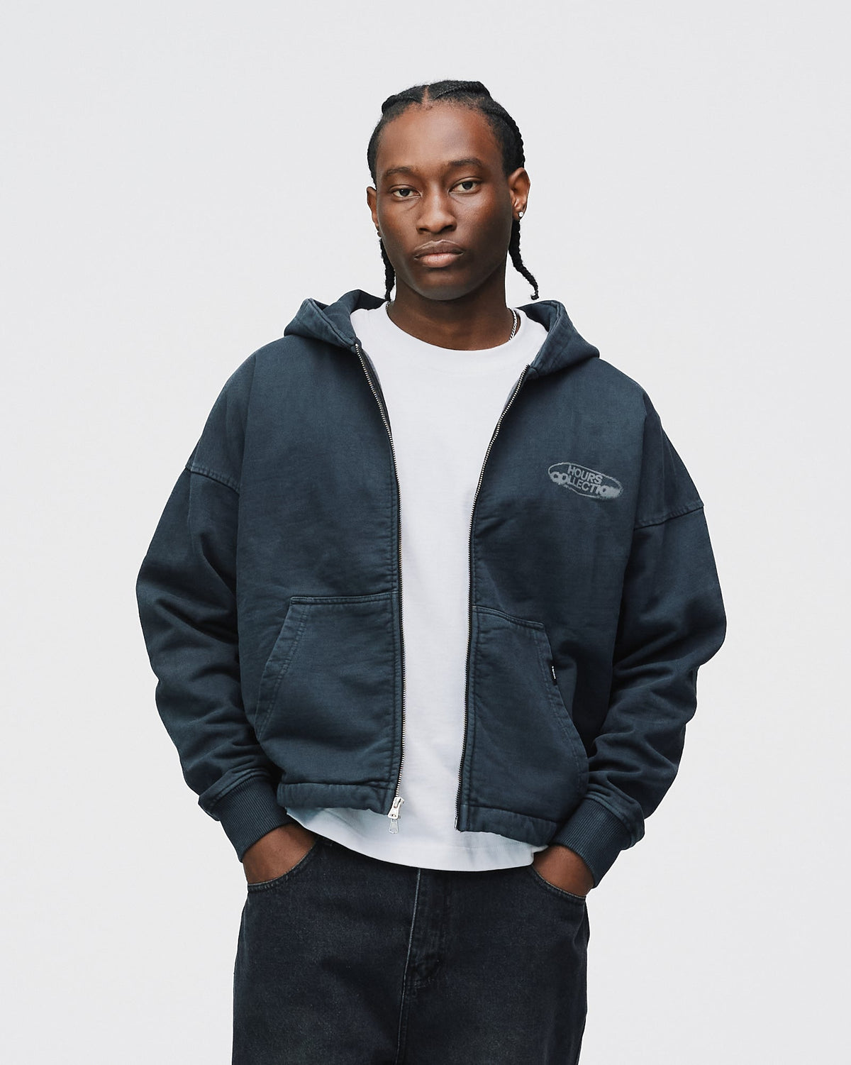 Mind Connection Cropped Zip Hoodie - Vintage Black