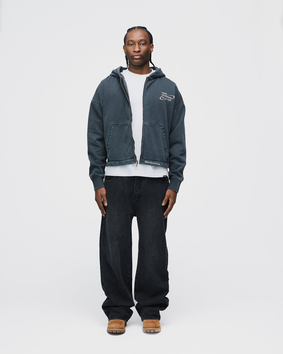 Mind is Hours Cropped Zip Hoodie - Vintage Black