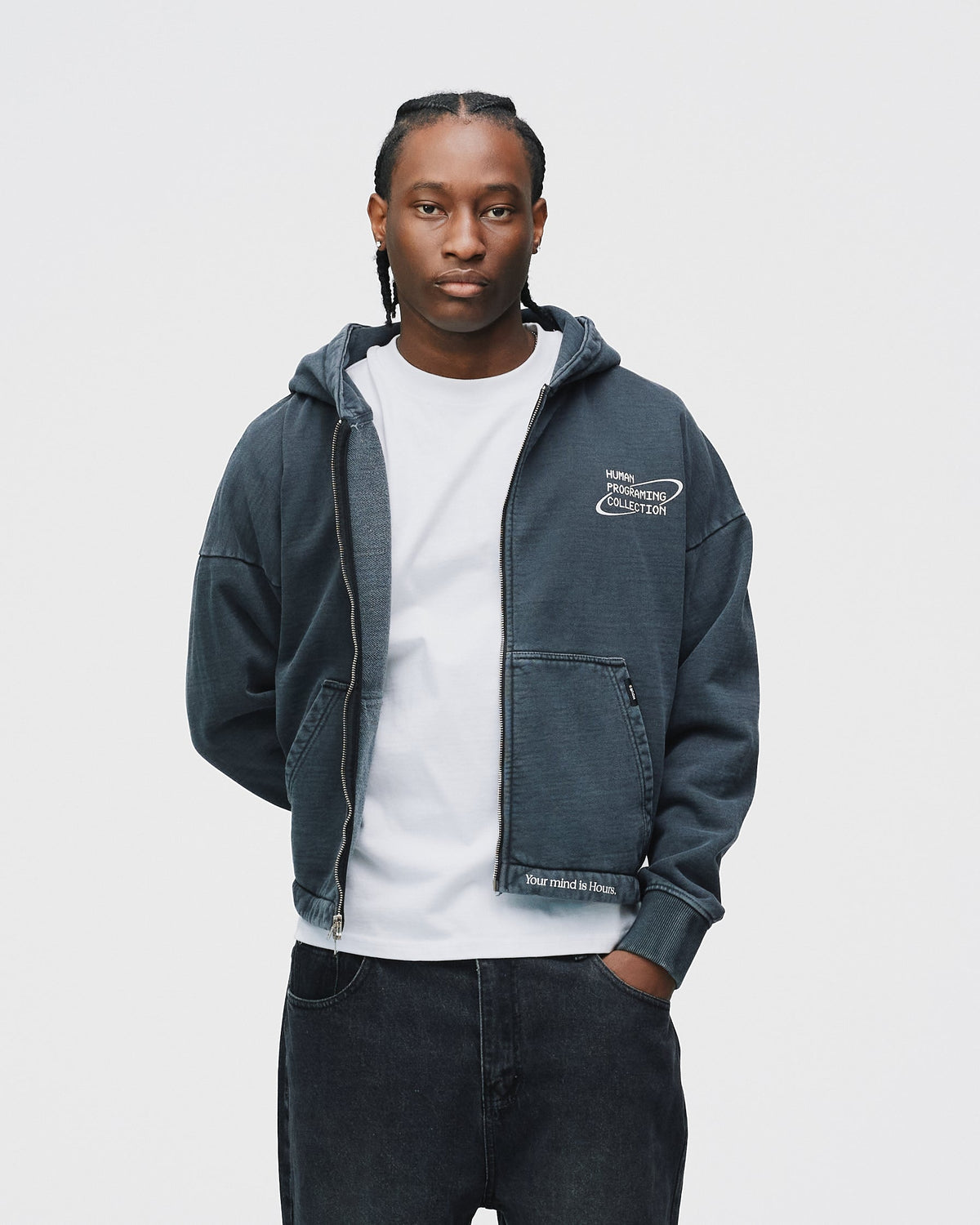 Mind is Hours Cropped Zip Hoodie - Vintage Black
