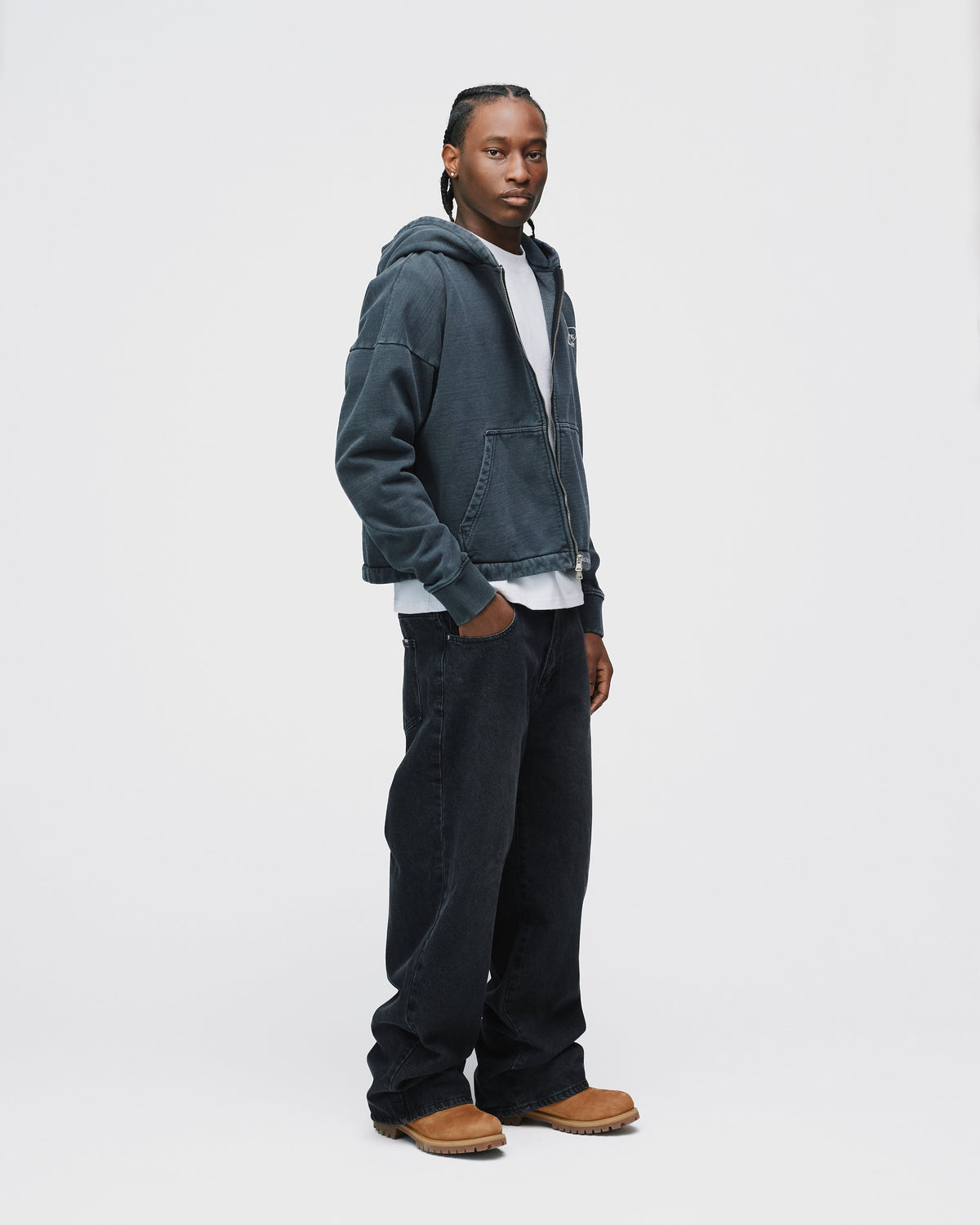 Mind is Hours Cropped Zip Hoodie - Vintage Black