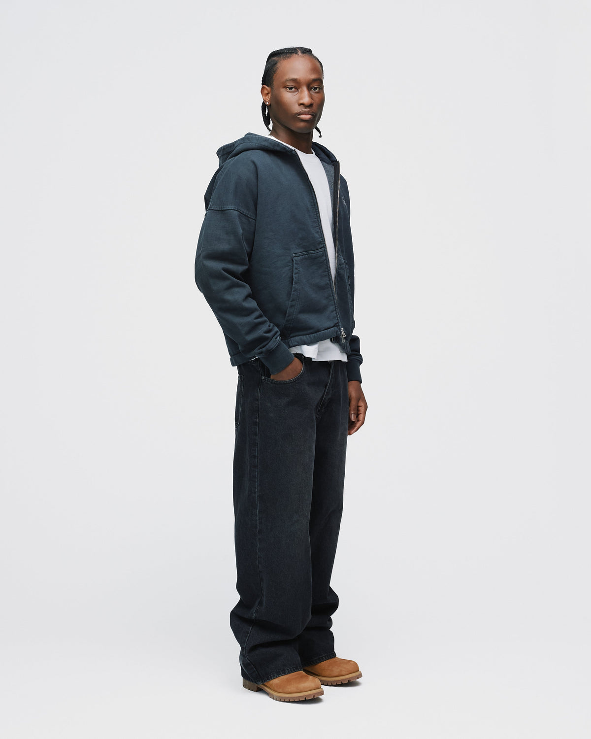 Mind Connection Cropped Zip Hoodie - Vintage Black