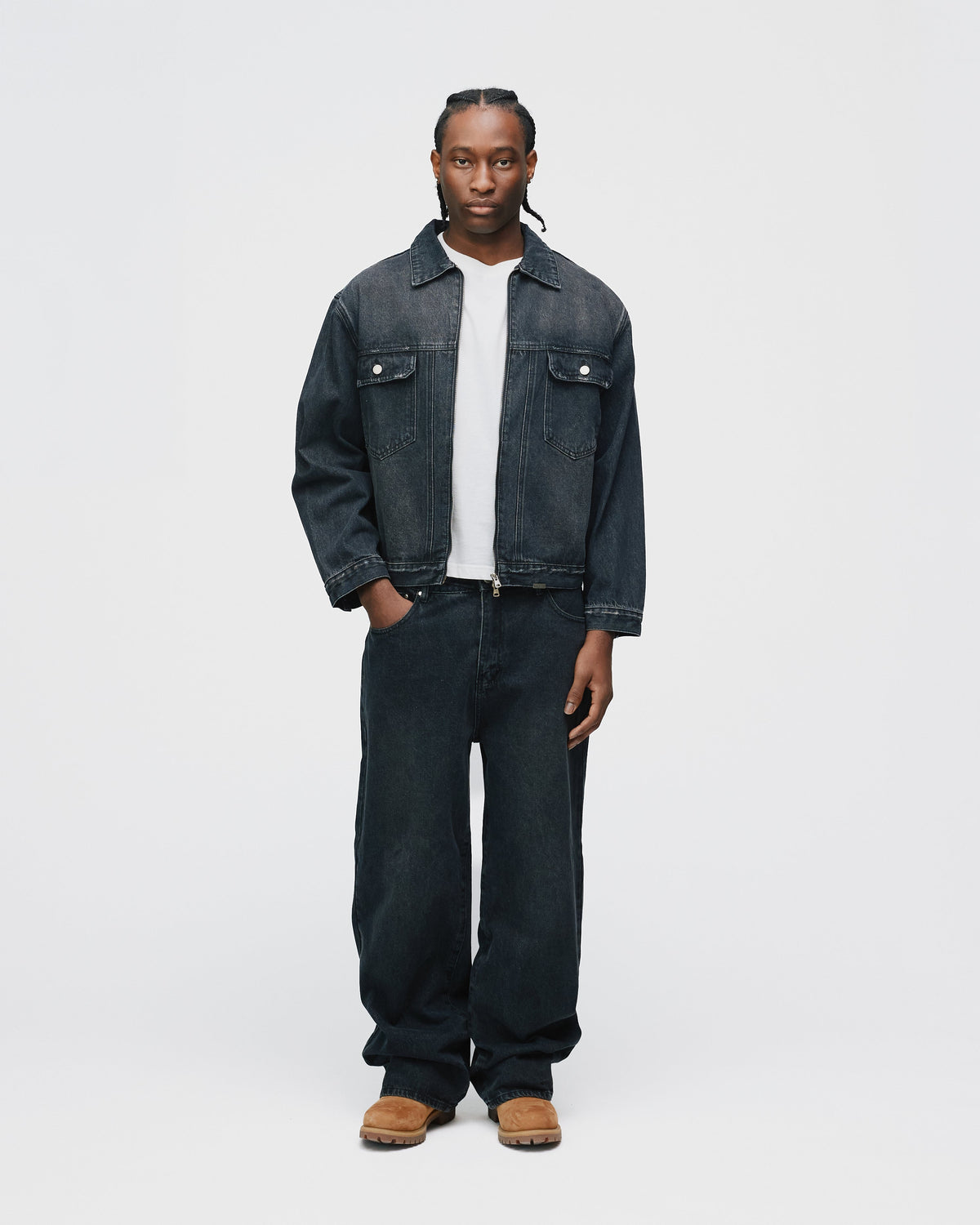 Baggy Denim Pants - Washed Black
