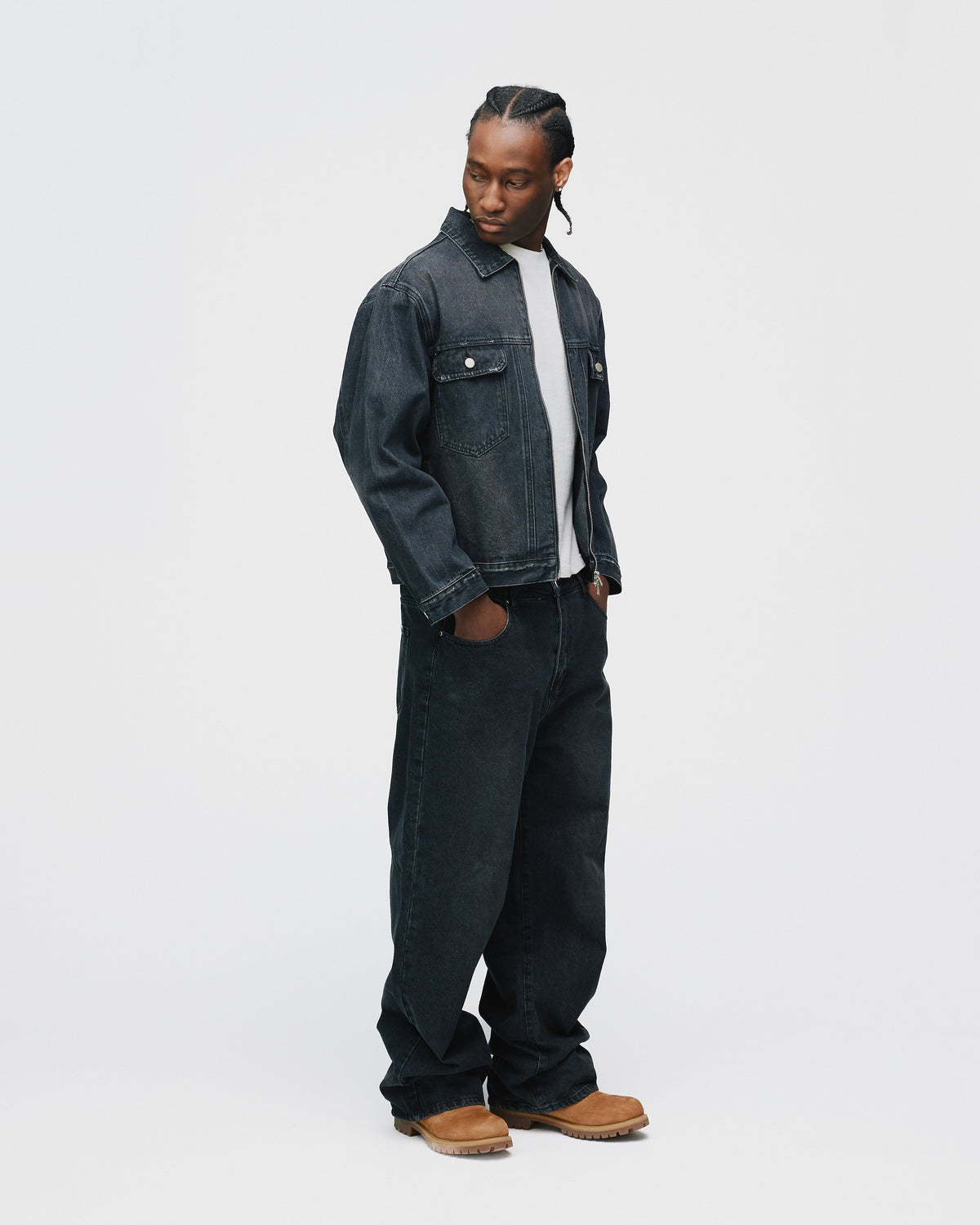 Baggy Denim Pants - Washed Black