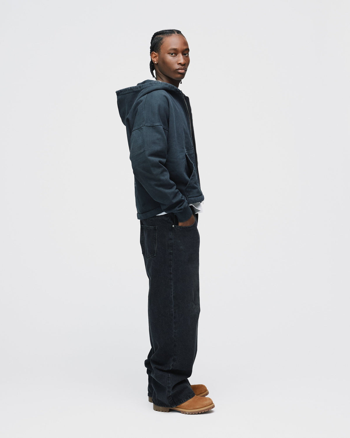 Mind Connection Cropped Zip Hoodie - Vintage Black
