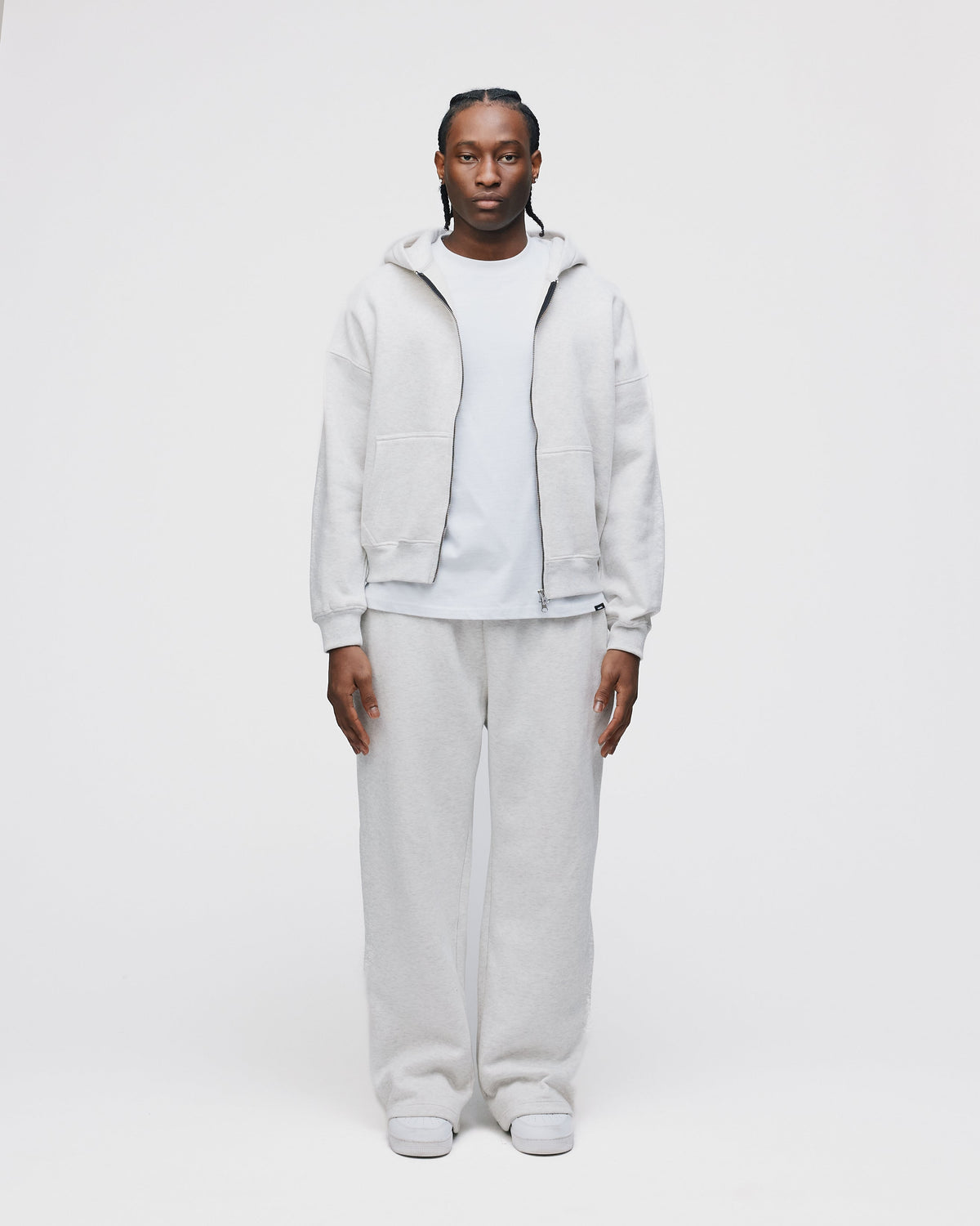 Drop Shoulder Zip Hoodie - Ash