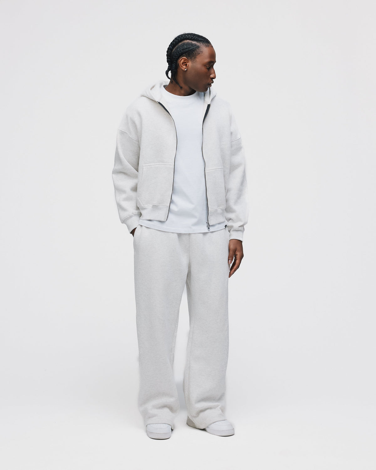Drop Shoulder Zip Hoodie - Ash