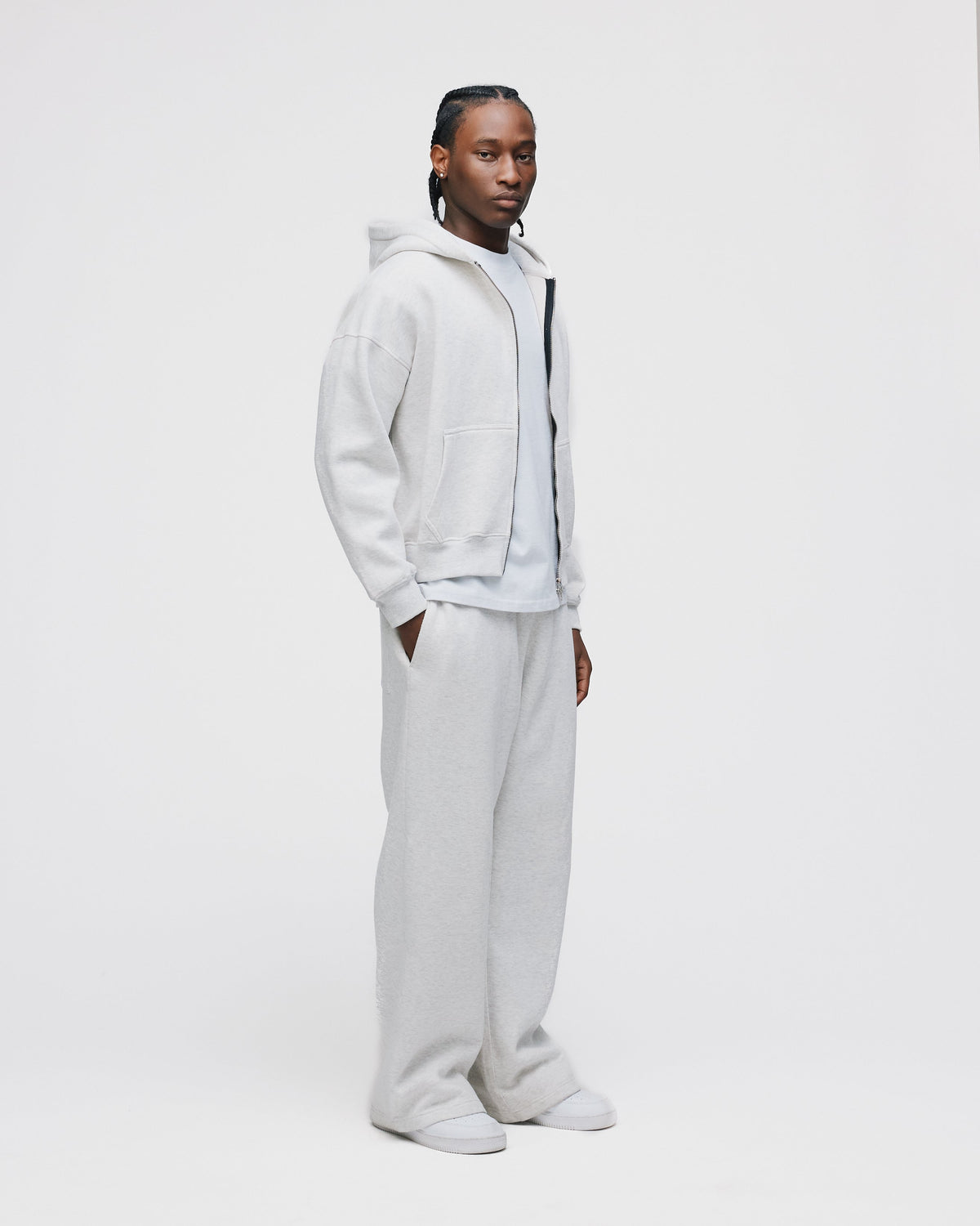 Drop Shoulder Zip Hoodie - Ash