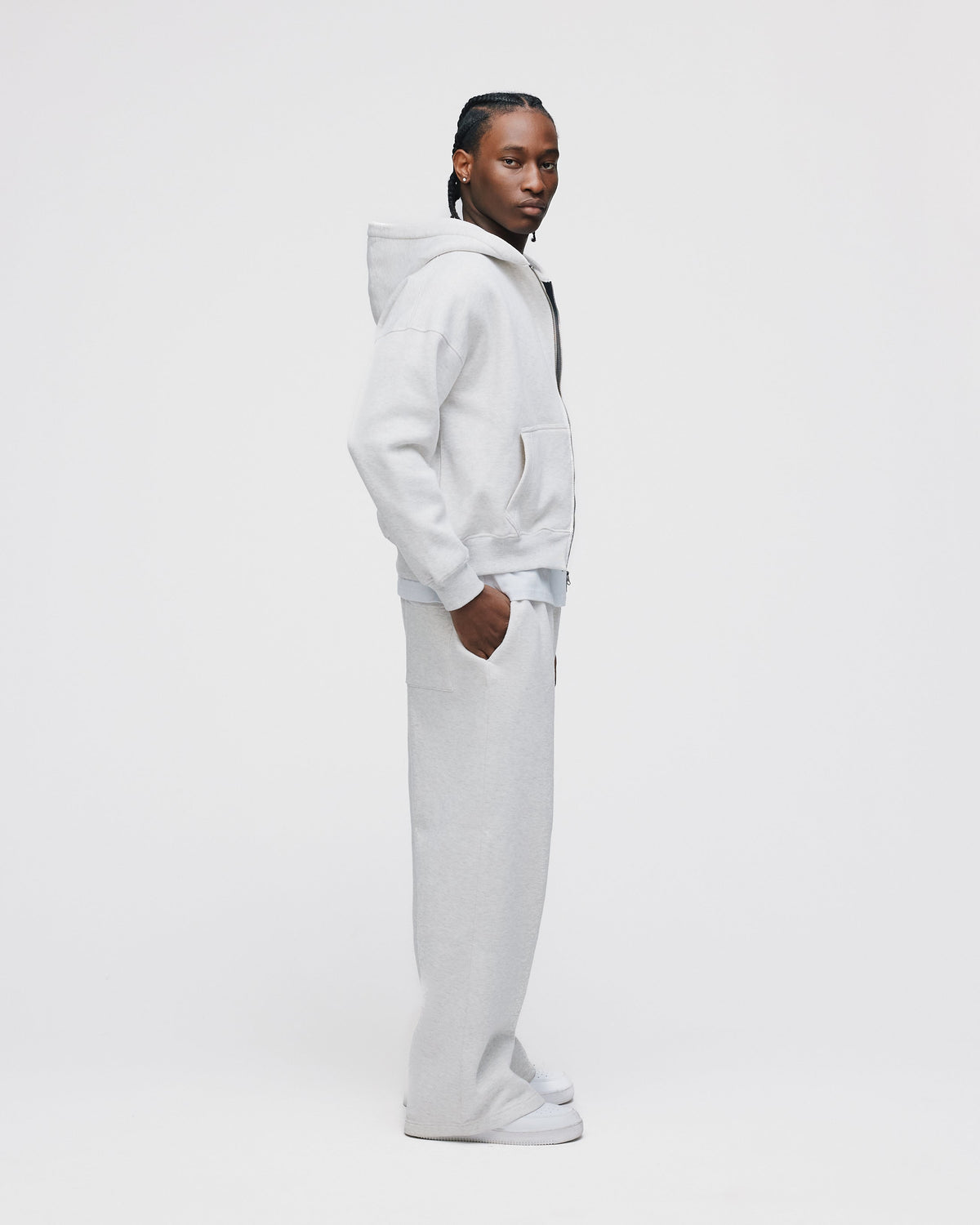 Drop Shoulder Zip Hoodie - Ash