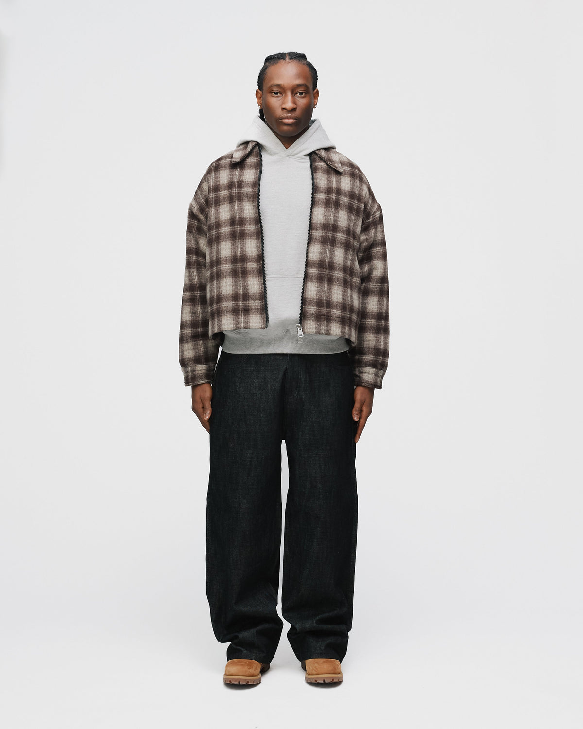 Flannel Zip Overshirt - Brown
