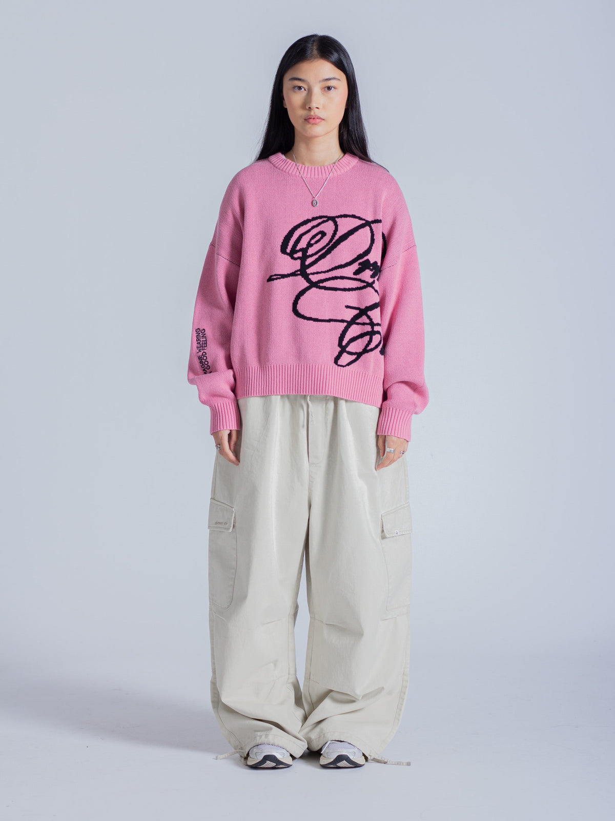 CURSIVE TEXT KNIT - HOT PINK
