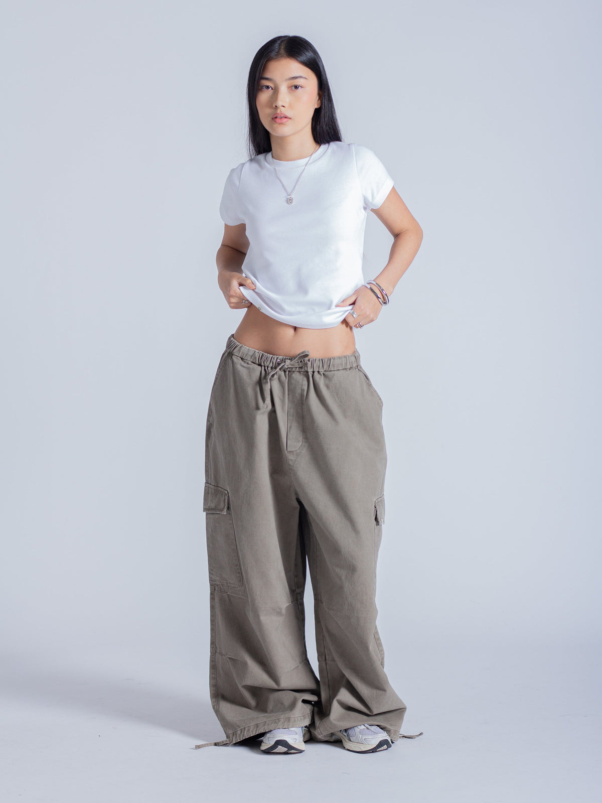 SMILEY LOGO PARACHUTE PANTS - TAUPE