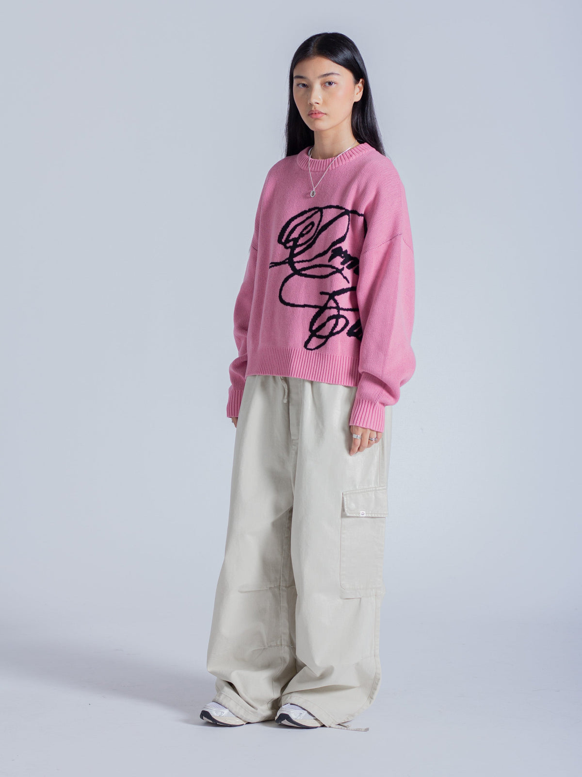 CURSIVE TEXT KNIT - HOT PINK