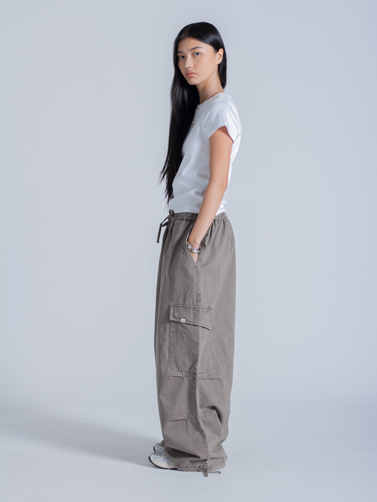 SMILEY LOGO PARACHUTE PANTS - TAUPE