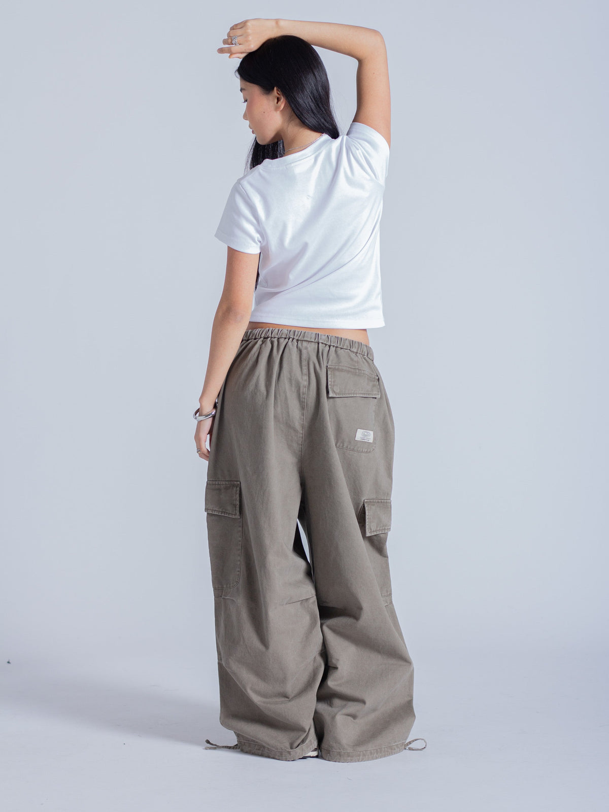 SMILEY LOGO PARACHUTE PANTS - TAUPE