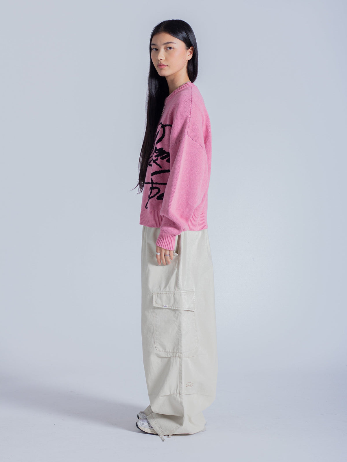 CURSIVE TEXT KNIT - HOT PINK