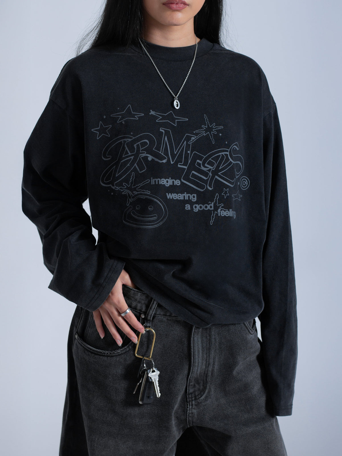 LINEWORK LONG SLEEVE TEE - VINTAGE BLACK