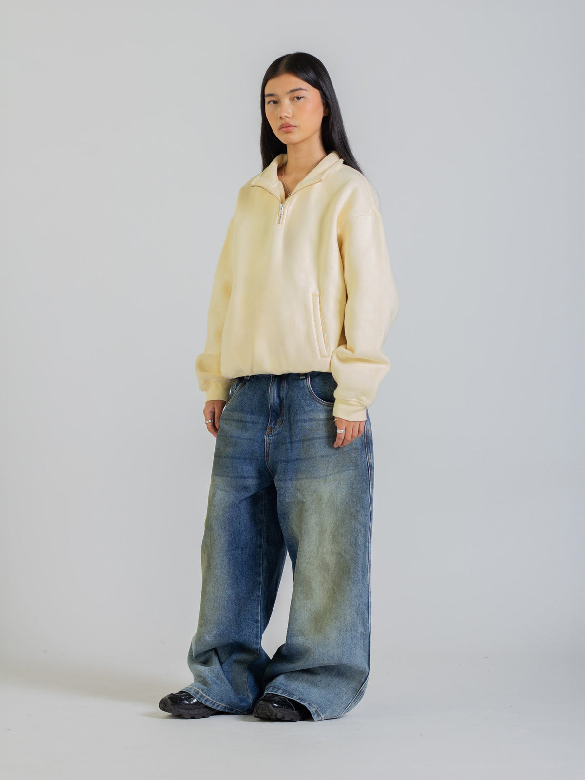 SIGNATURE BASIC QUARTER ZIP - CREAM