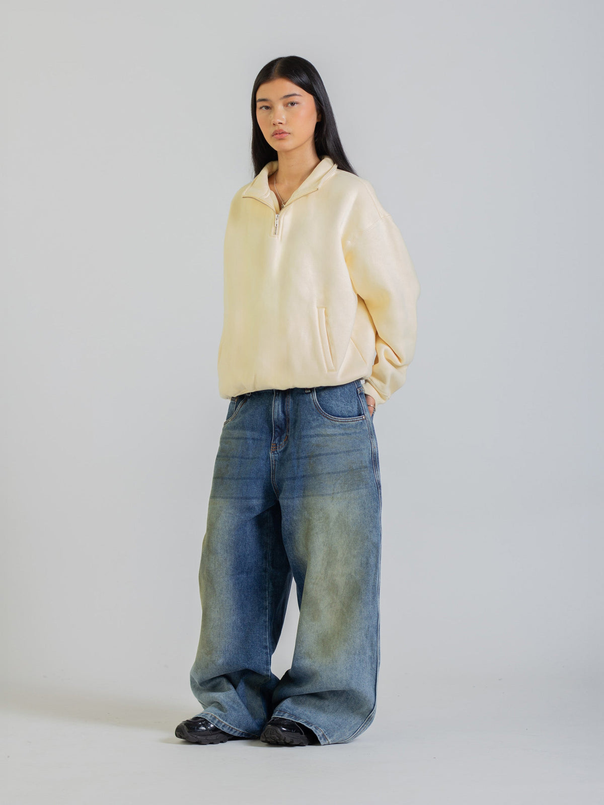 SIGNATURE BASIC QUARTER ZIP - CREAM