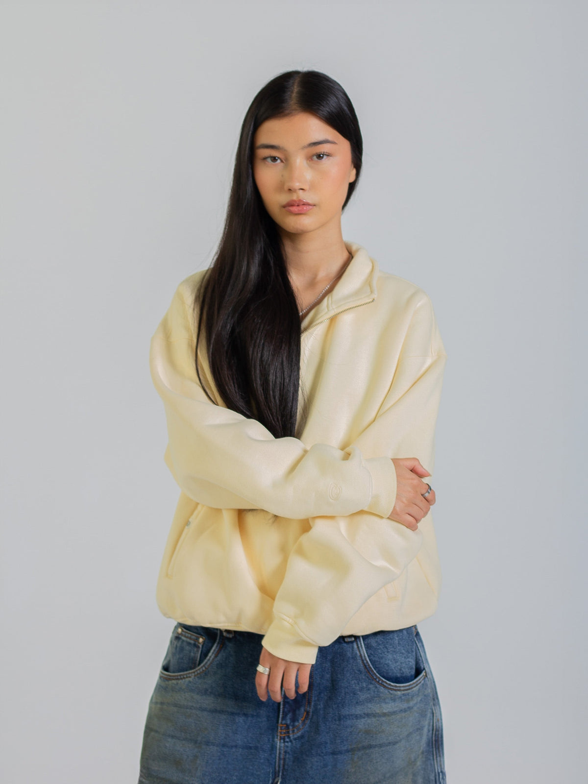 SIGNATURE BASIC QUARTER ZIP - CREAM