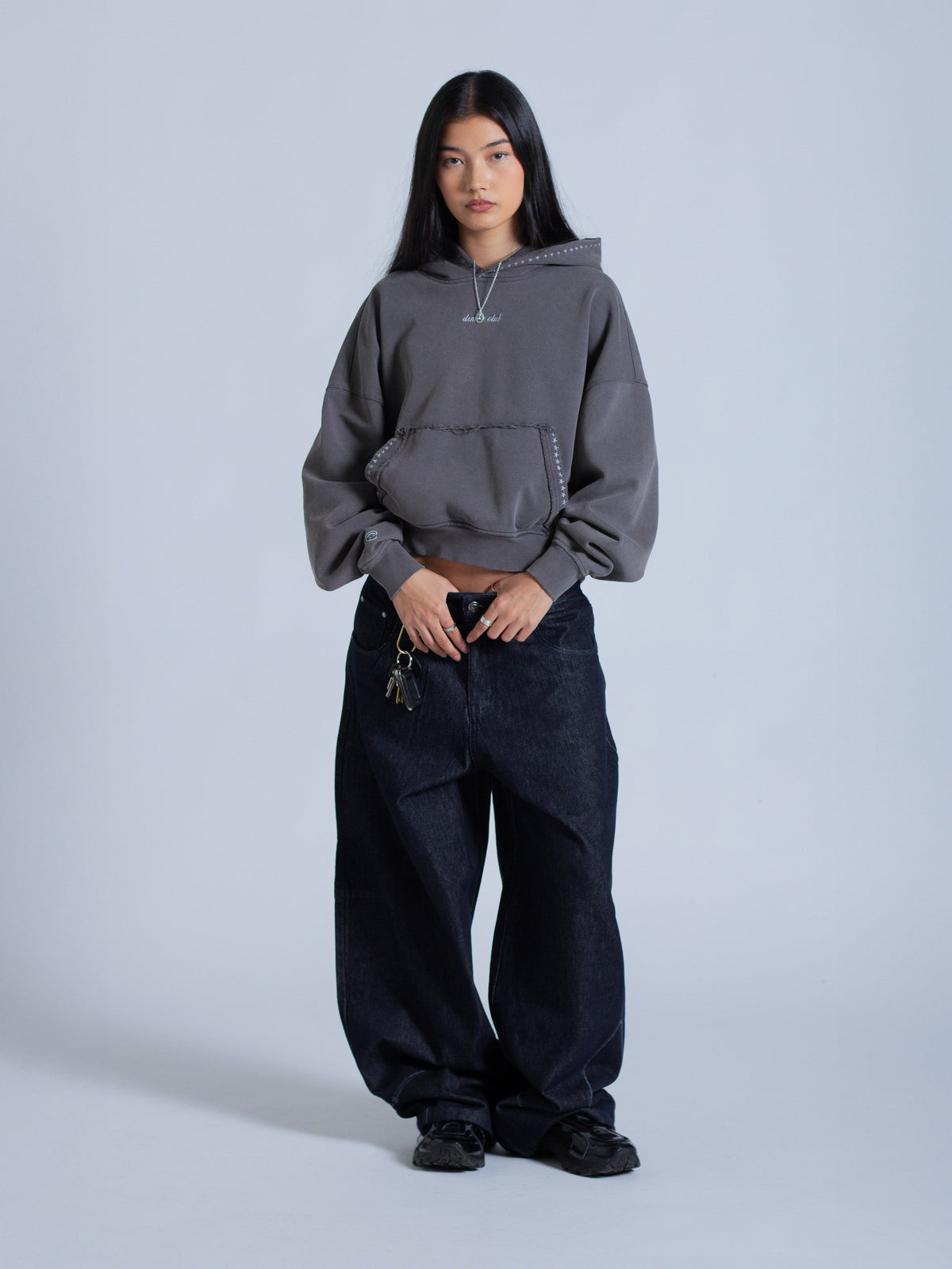 EMBROIDERED STARS HOODIE - WARM GREY
