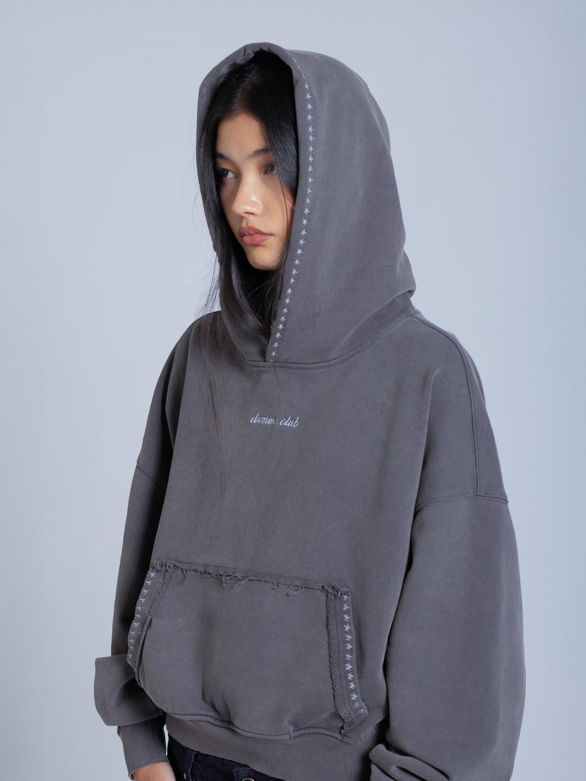 EMBROIDERED STARS HOODIE - WARM GREY